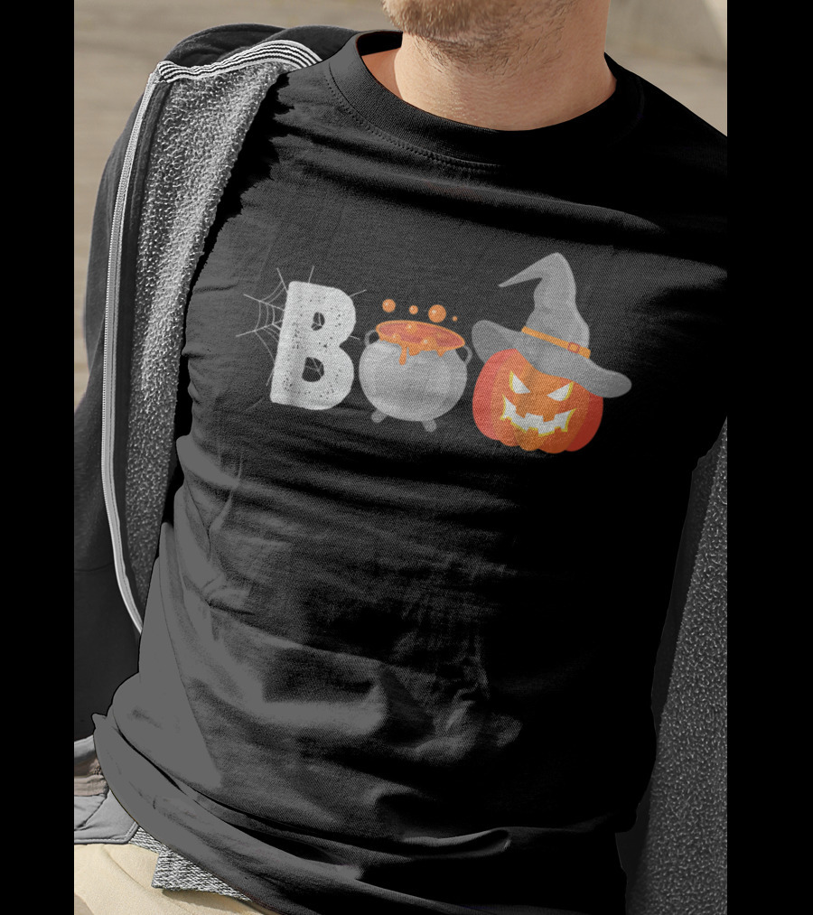 Boo To You Funny Halloween Pumpkin Witch Hat Cauldron T-Shirt