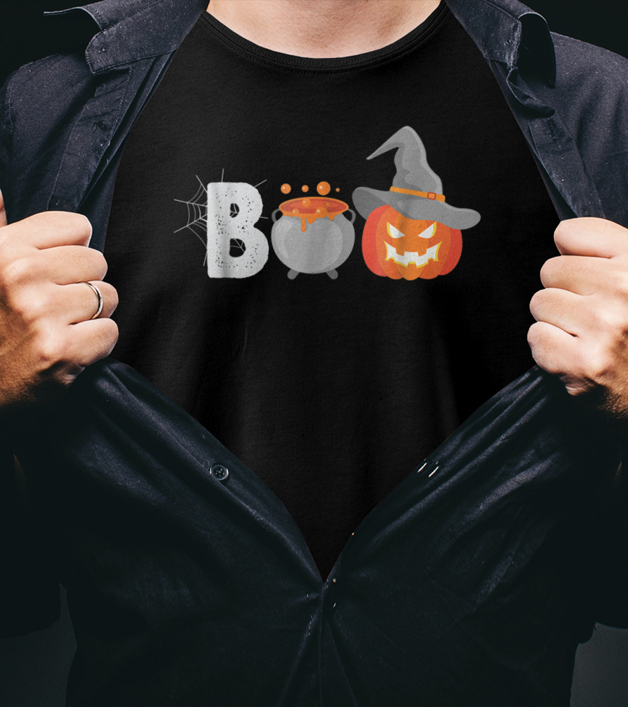 Boo To You Funny Halloween Pumpkin Witch Hat Cauldron T-Shirt