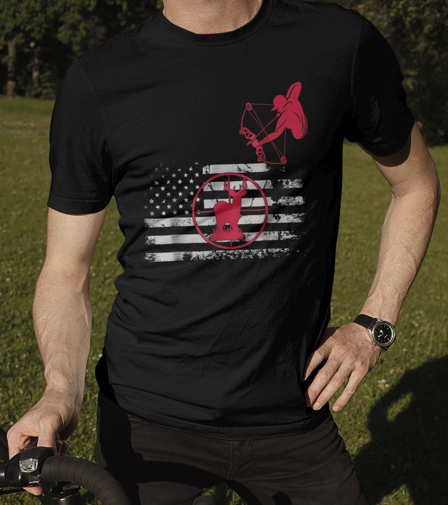 Bow Hunting American Flag Women Hunters Deer Archery T-Shirt