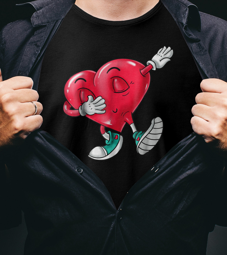 Dabbing Heart Valentine Kids Boys Love Day T-Shirt