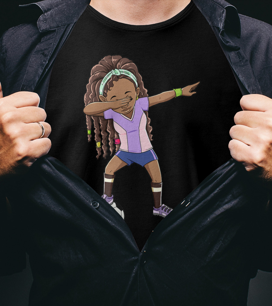 Dabbing Soccer Girls Black Queen Funny Football Youthful Sports Pose T-Shirt