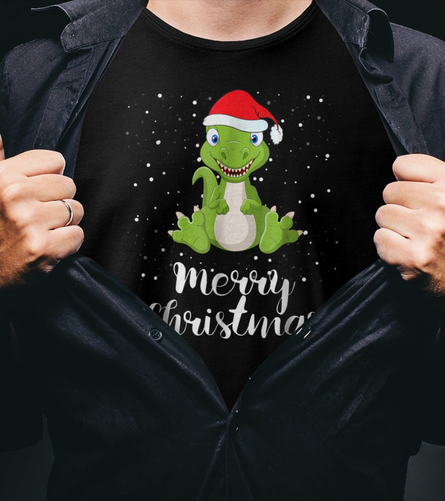 Merry Christmas Dinosaur Santa Hat Matching Family Group T-Shirt