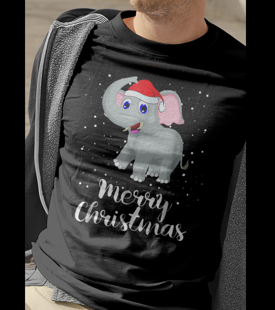 Merry Christmas Elephant Santa Hat Family Group T-Shirt