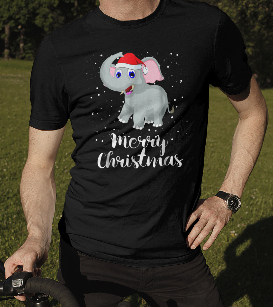 Merry Christmas Elephant Santa Hat Family Group T-Shirt