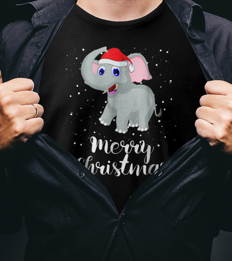 Merry Christmas Elephant Santa Hat Family Group T-Shirt