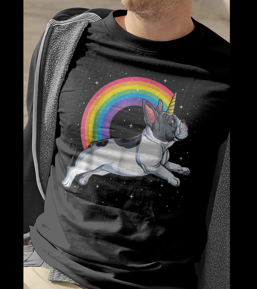 Frenchicorn7 Kids French Bulldog Unicorn With Rainbow Stars T-Shirt