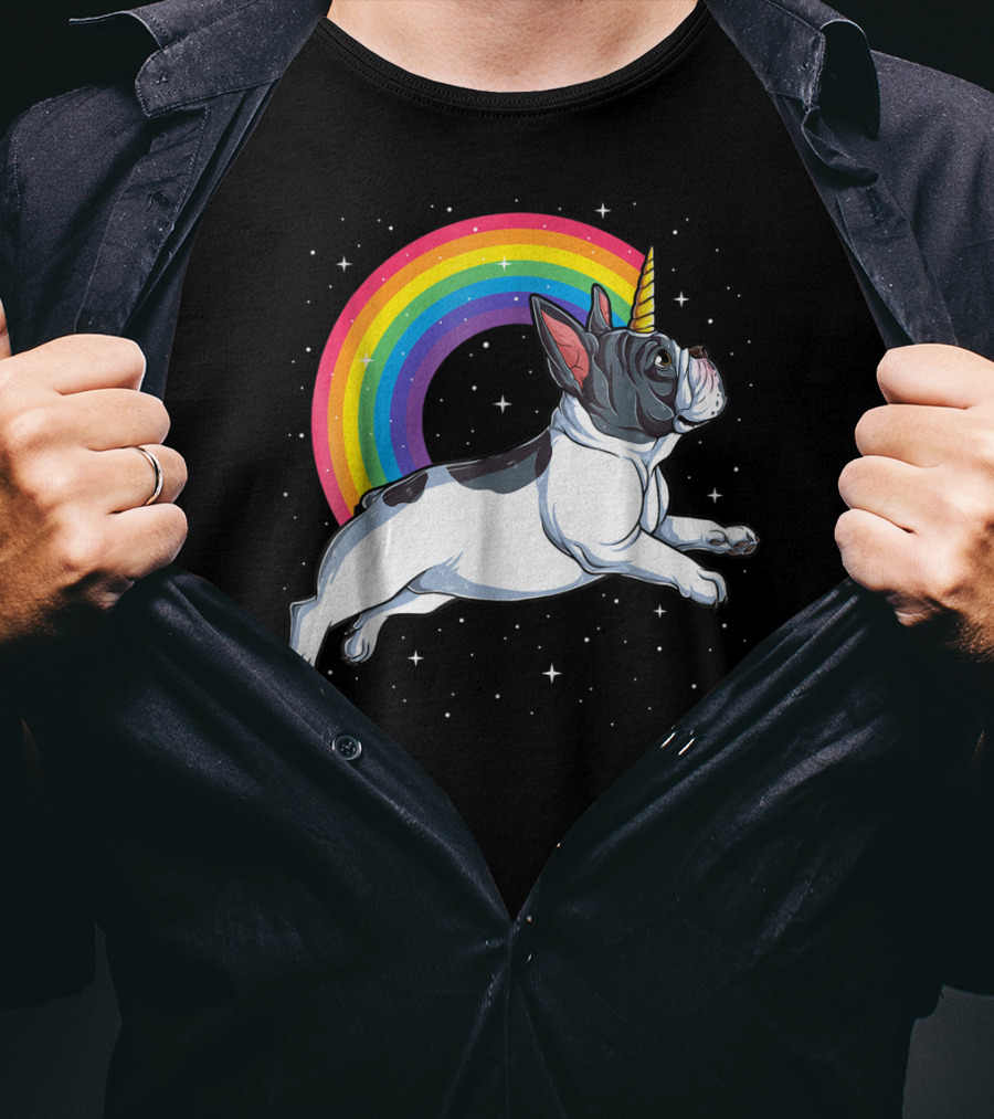 Frenchicorn7 Kids French Bulldog Unicorn With Rainbow Stars T-Shirt