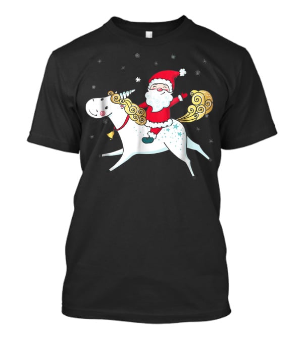 Funny Santa Claus Riding A Unicorn Christmas Noel T-Shirt