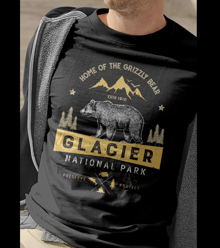 Home Of The Grizzly Bear Glacier National Park ESTP 1910 Preserve Protect Vintage Montana Bear T-Shirt