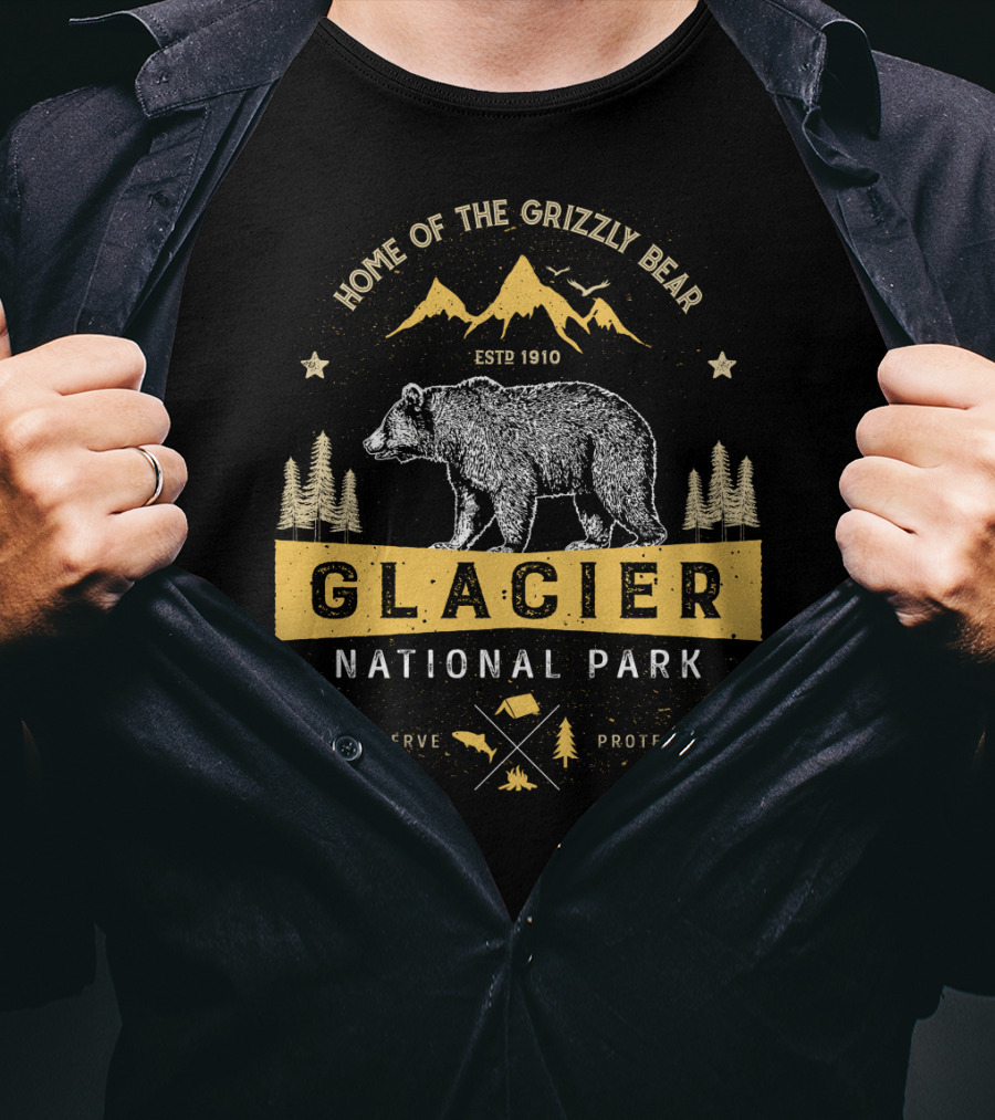 Home Of The Grizzly Bear Glacier National Park ESTP 1910 Preserve Protect Vintage Montana Bear T-Shirt