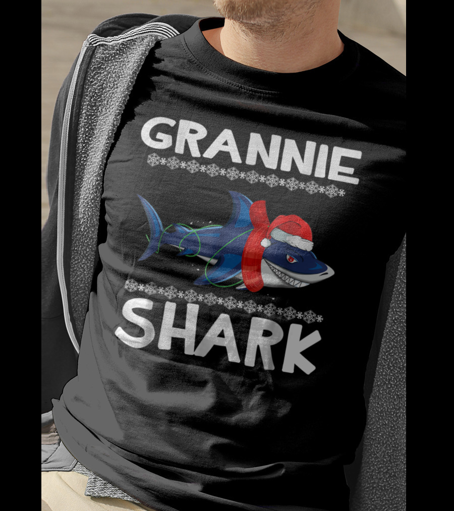 Grannie Shark Christmas Sweater With Santa Hat T-Shirt
