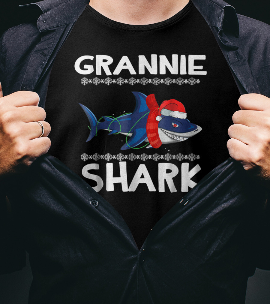 Grannie Shark Christmas Sweater With Santa Hat T-Shirt