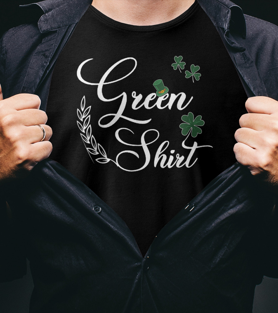 Green Shirt St. Patrick's Day Clover With Hat Celebratory T-Shirt