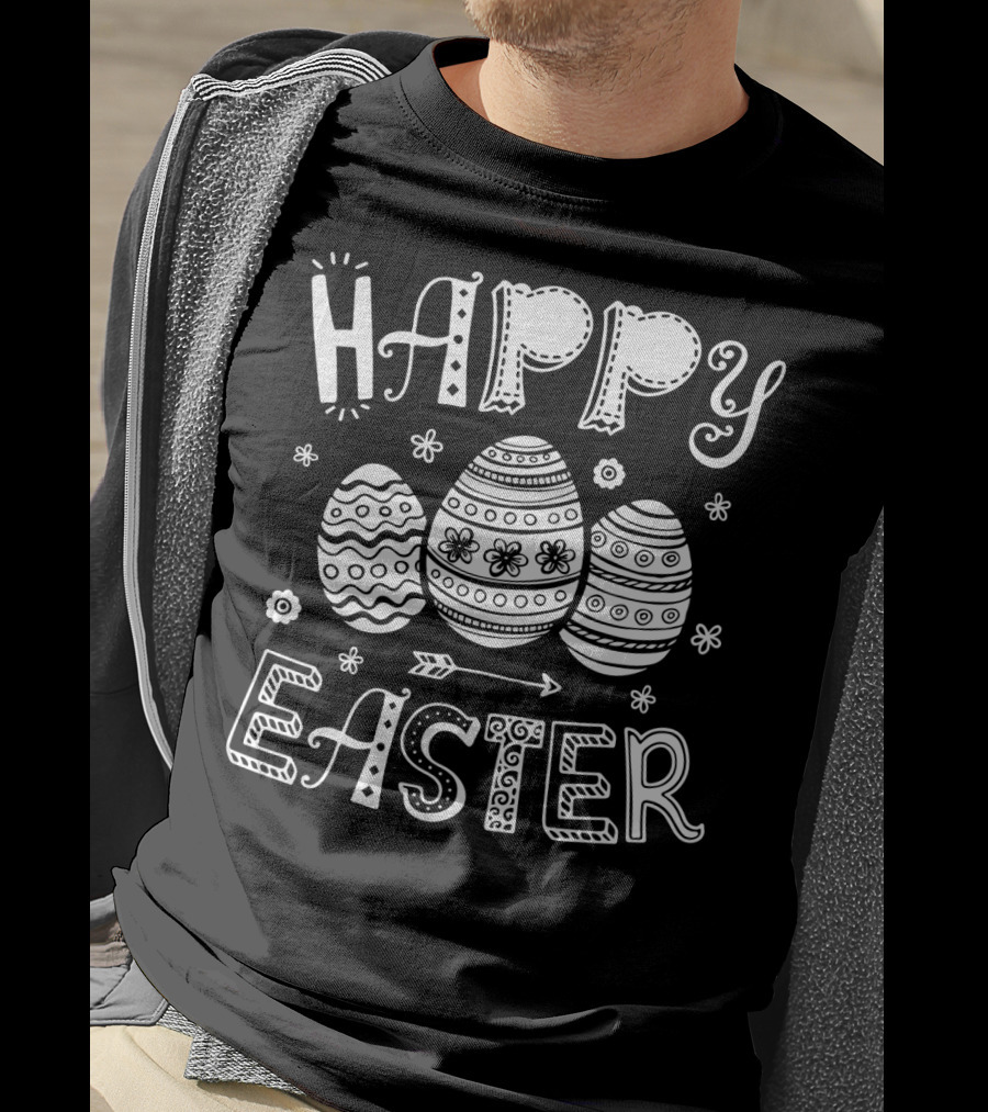 Happy Easter Women Men Kids Bunny Eggs4 With Decorative Easter Eggs And Arrow T-Shirt