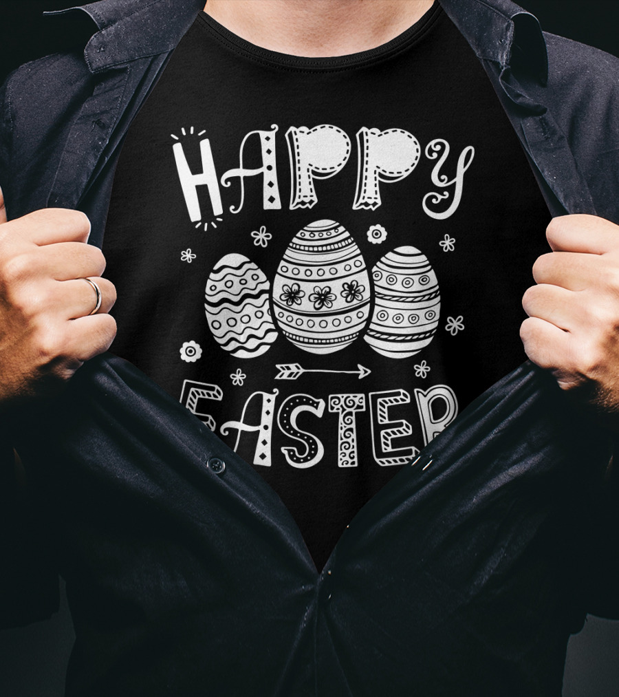Happy Easter Women Men Kids Bunny Eggs4 With Decorative Easter Eggs And Arrow T-Shirt