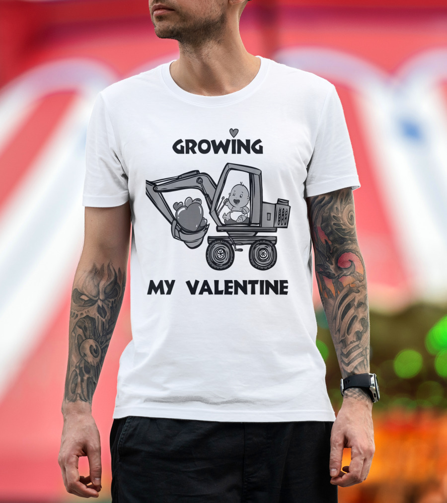 Growing My Valentine Heart Excavator Boys T-Shirt