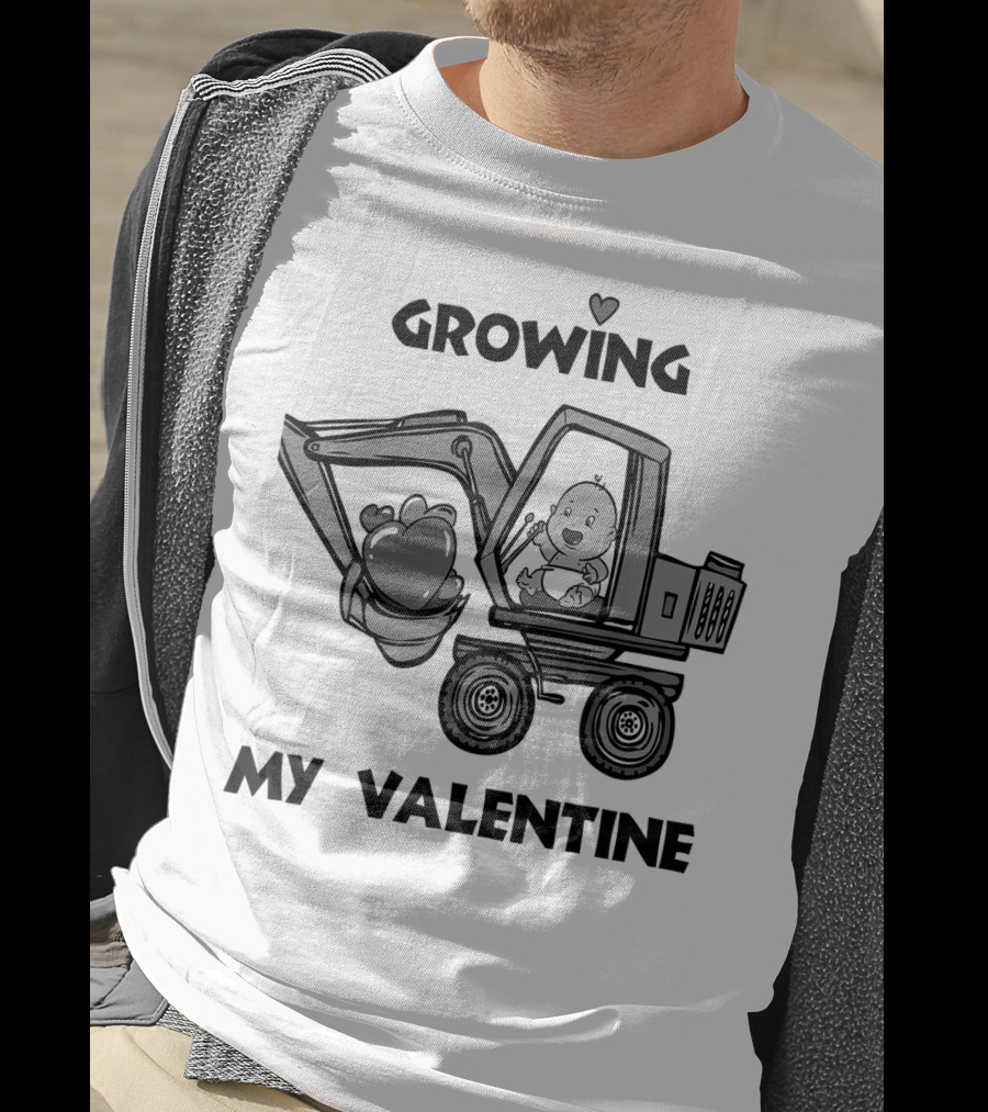 Growing My Valentine Heart Excavator Boys T-Shirt