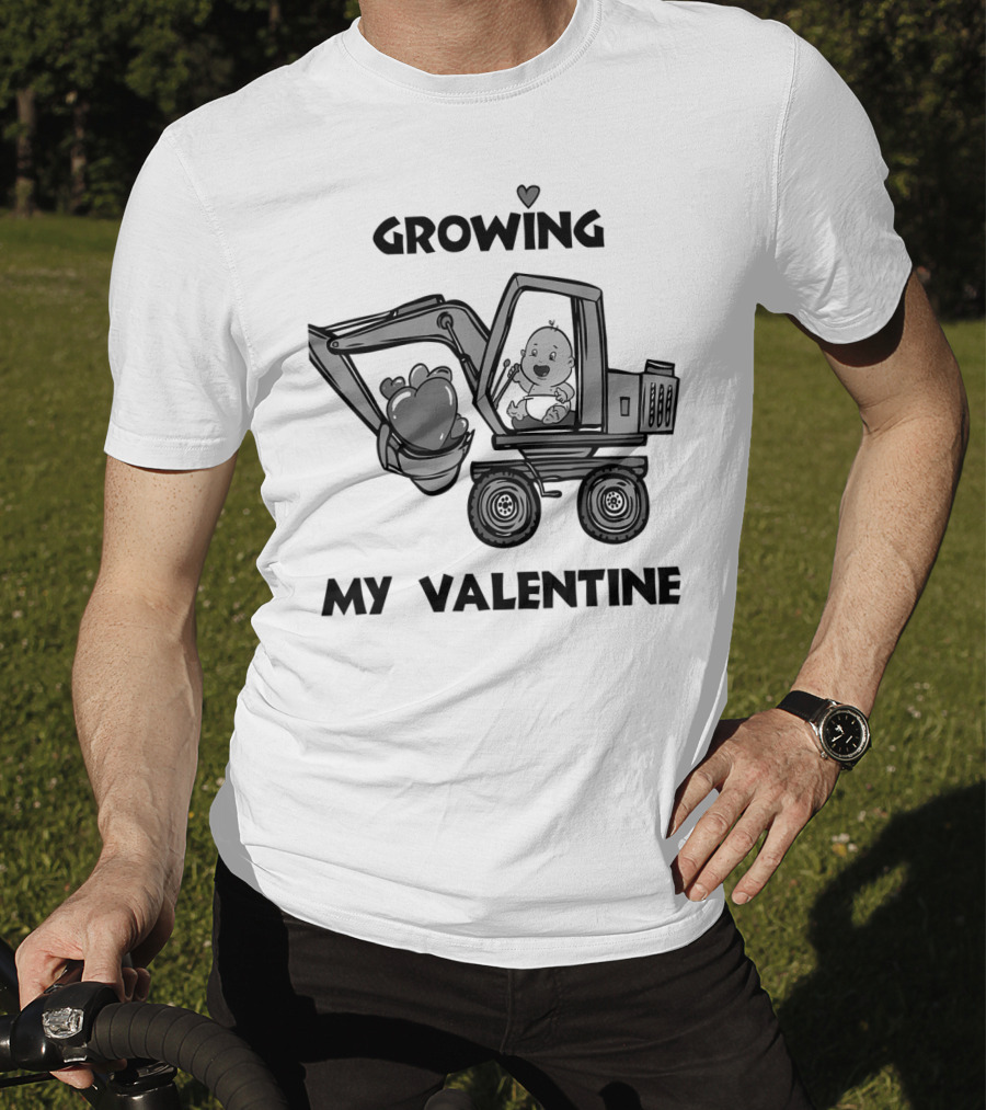 Growing My Valentine Heart Excavator Boys T-Shirt