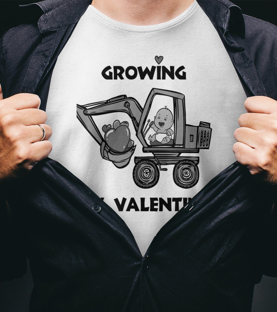 Growing My Valentine Heart Excavator Boys T-Shirt