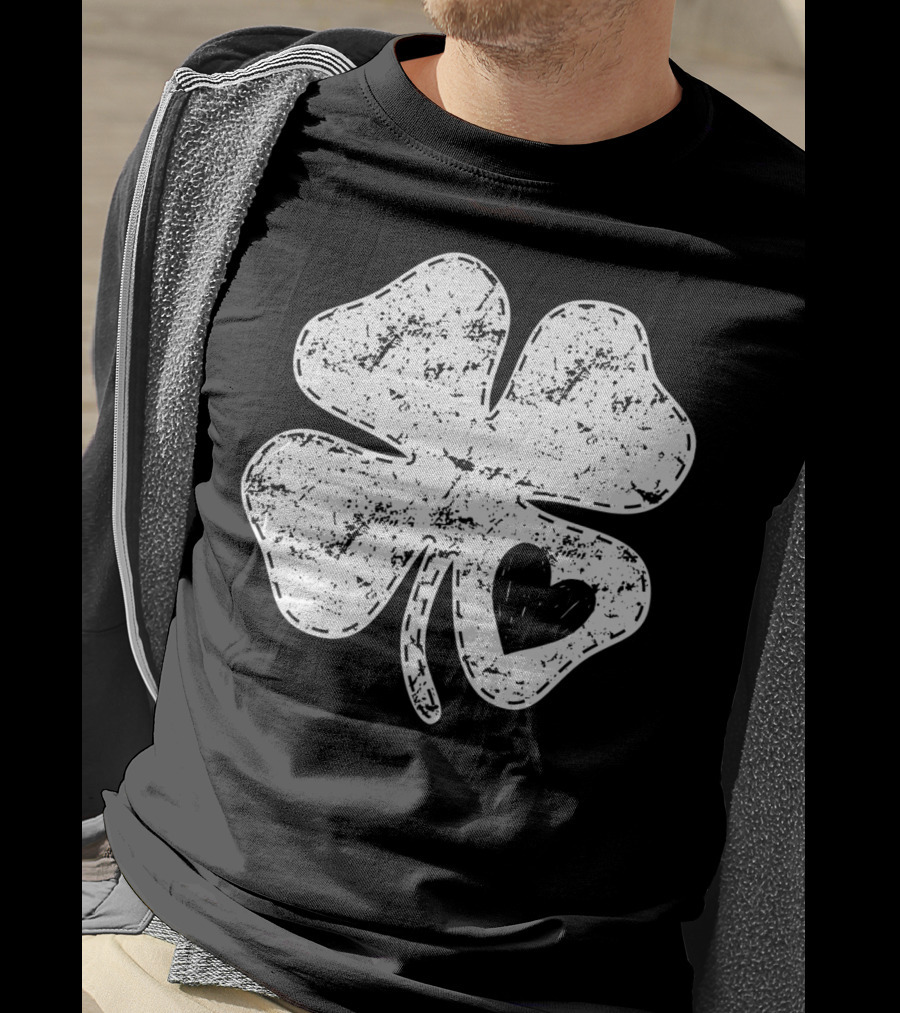 I Love Shamrock Heart St Patricks Day Four Leaf Clover Rustic Charm T-Shirt