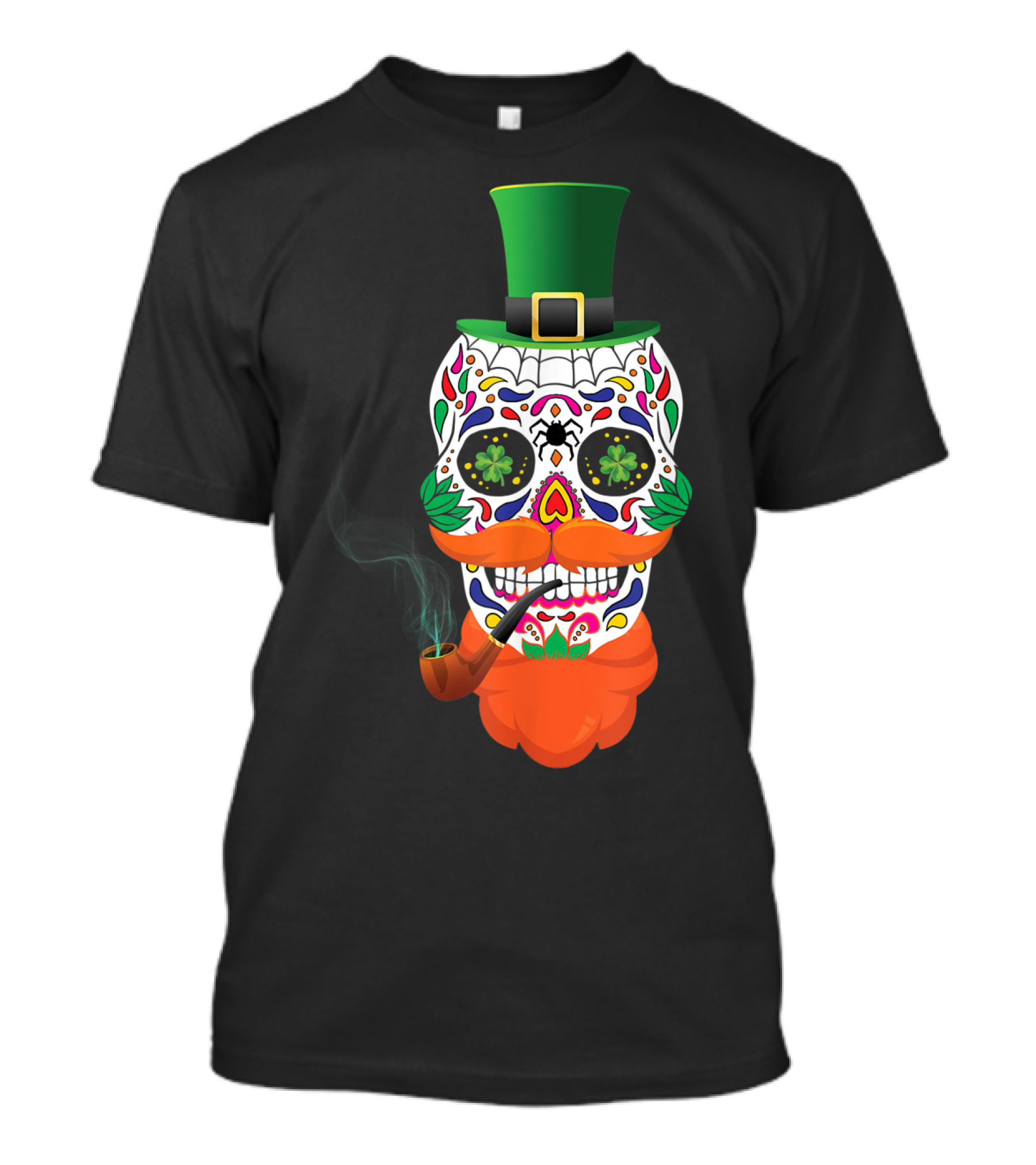 Irish Sugar Skull Leprechaun St Patricks Day Clover Pipe Hat Colorful T-Shirt