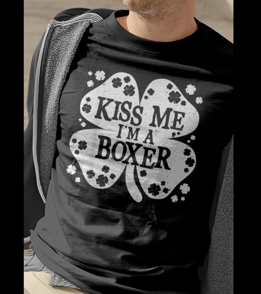 Kiss Me I'm A Boxer St Patrick's Day Four Leaf Clover T-Shirt