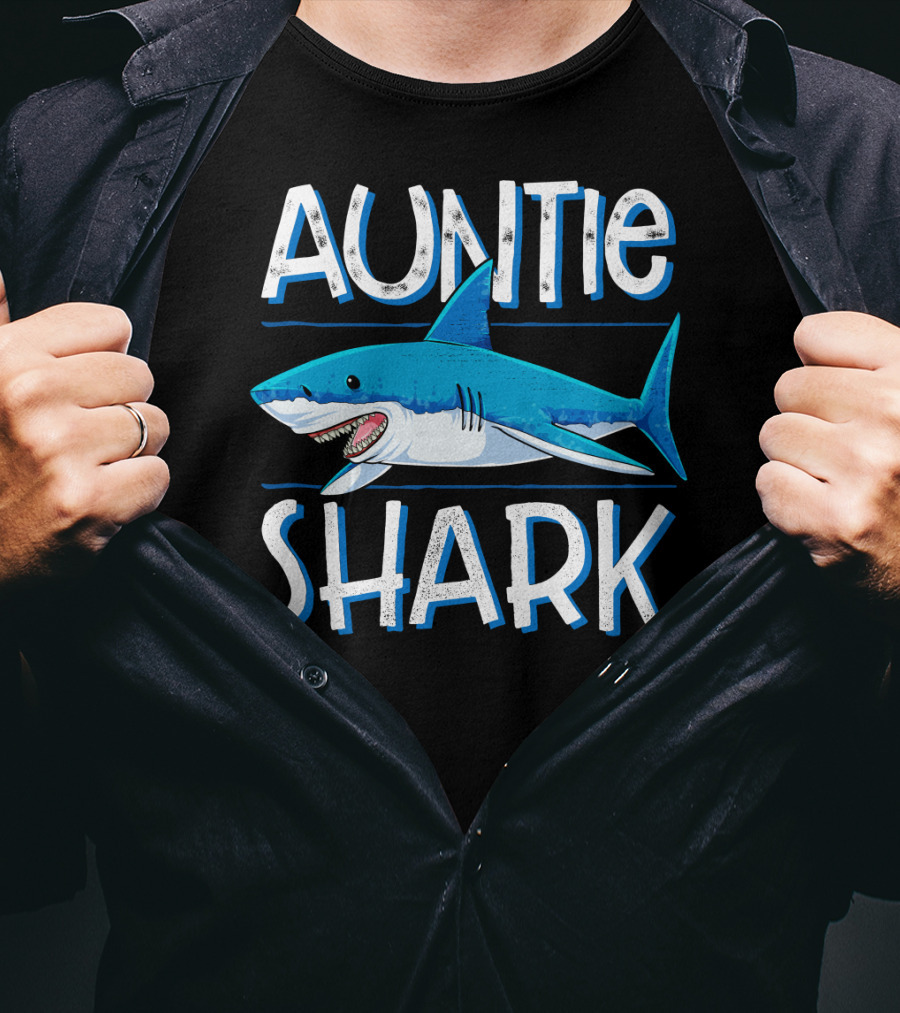 Auntie Shark Family Matching Aunt Women Jawsome Blue Shark Cartoon T-Shirt