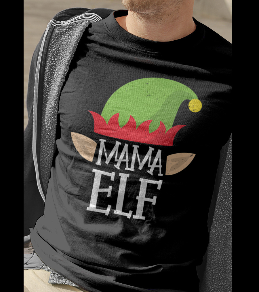 Mama Elf Christmas Matching Family Elves Hat And Ears T-Shirt