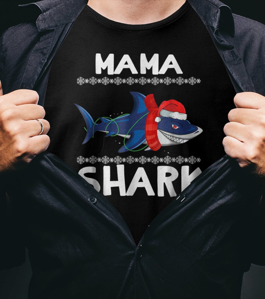 Mama Shark Christmas Santa Hat Ugly T-Shirt