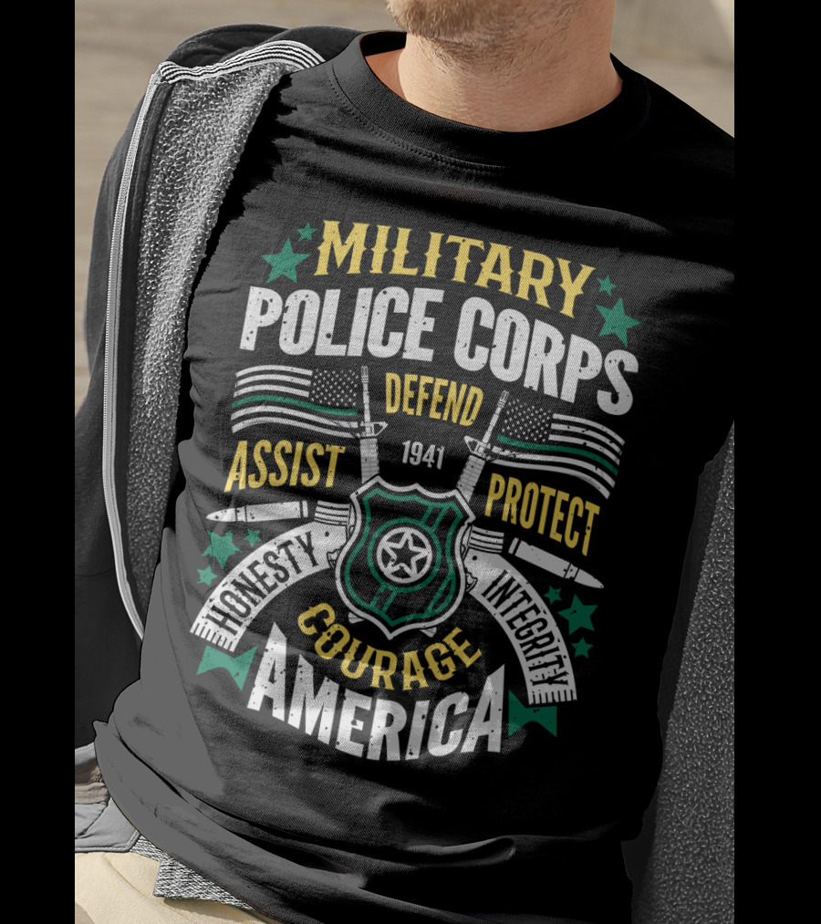 Military Police Corps Defend Assist Protect Honesty Courage Integrity America 1941 T-Shirt