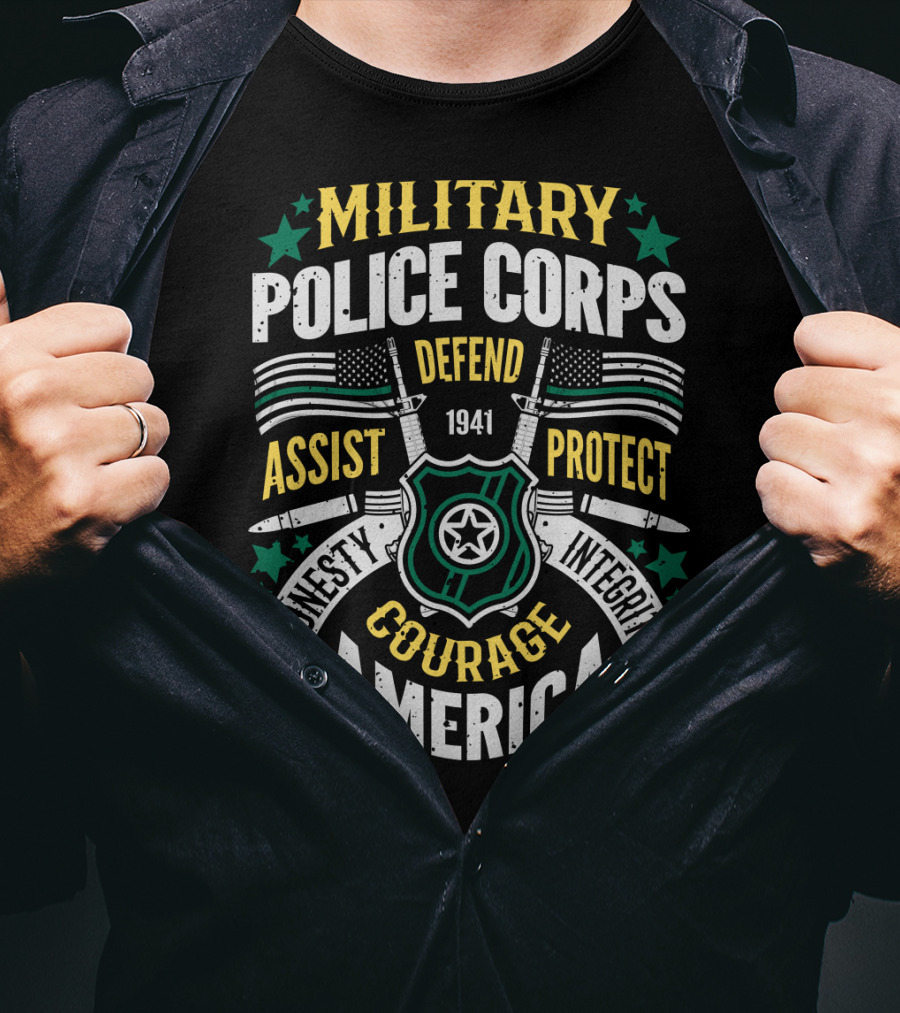 Military Police Corps Defend Assist Protect Honesty Courage Integrity America 1941 T-Shirt