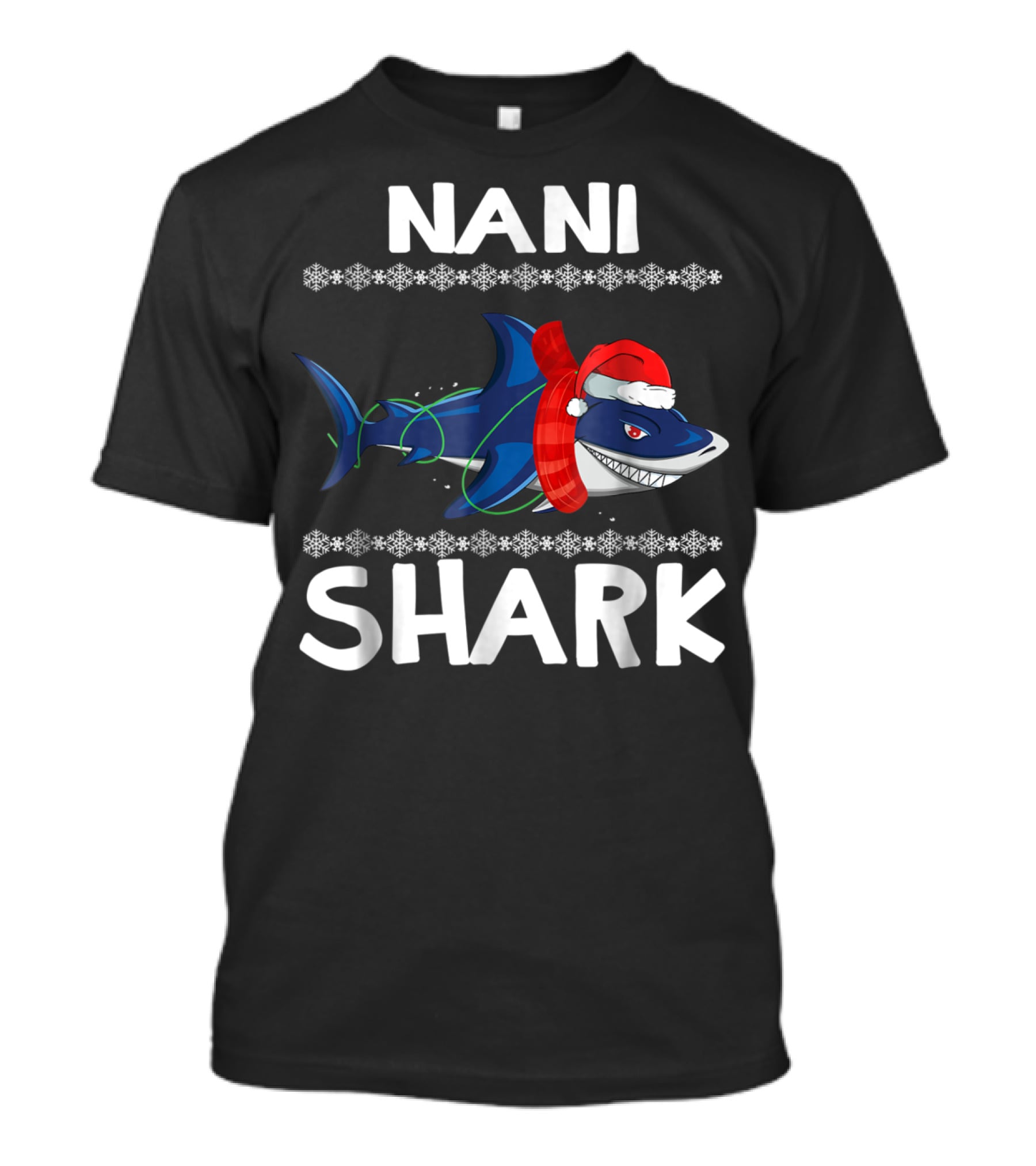 Nani Shark Christmas Santa Hat Snowflakes T-Shirt