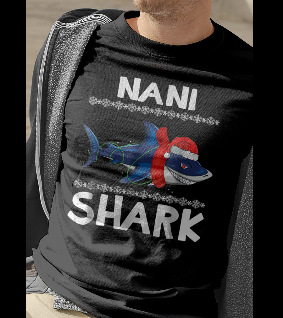 Nani Shark Christmas Santa Hat Snowflakes T-Shirt