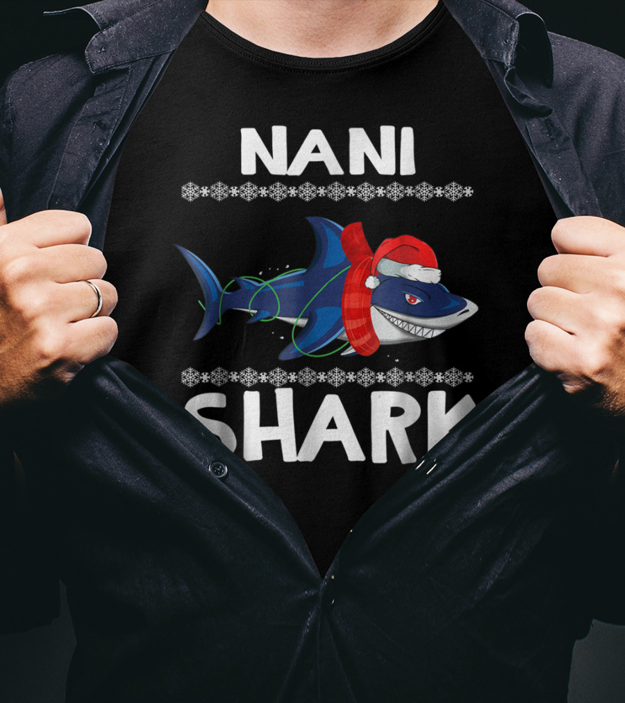 Nani Shark Christmas Santa Hat Snowflakes T-Shirt