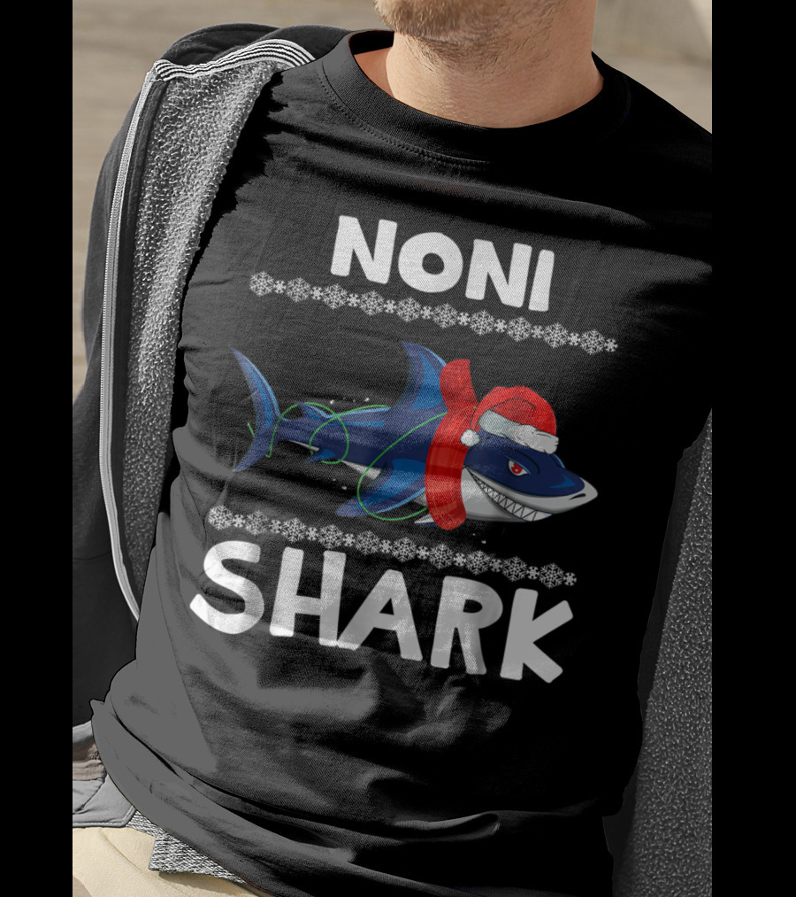 Noni Shark Christmas Family Santa Hat Snowflakes T-Shirt