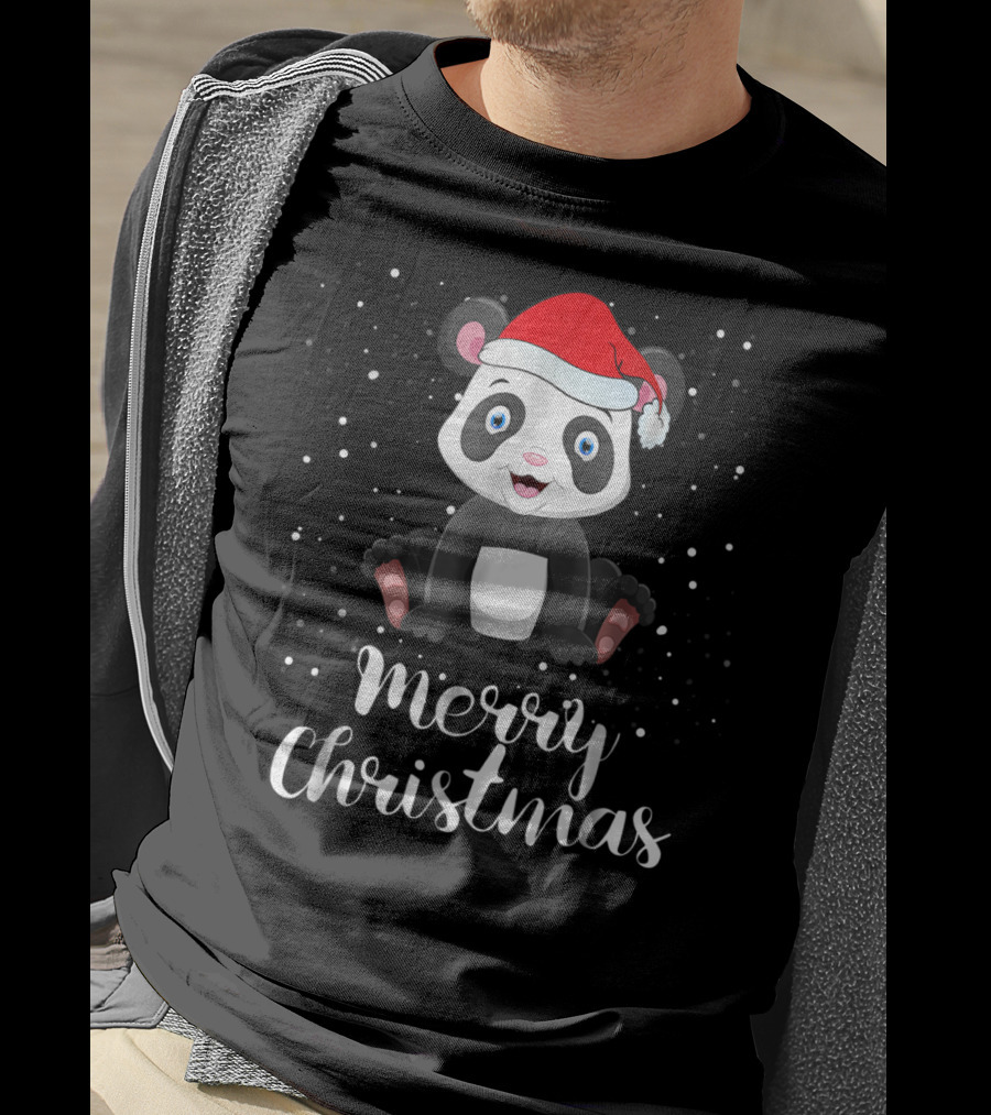Merry Christmas Panda Bear Santa Hat Family Matching T-Shirt