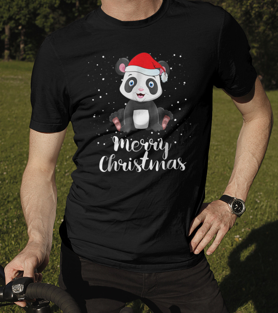 Merry Christmas Panda Bear Santa Hat Family Matching T-Shirt