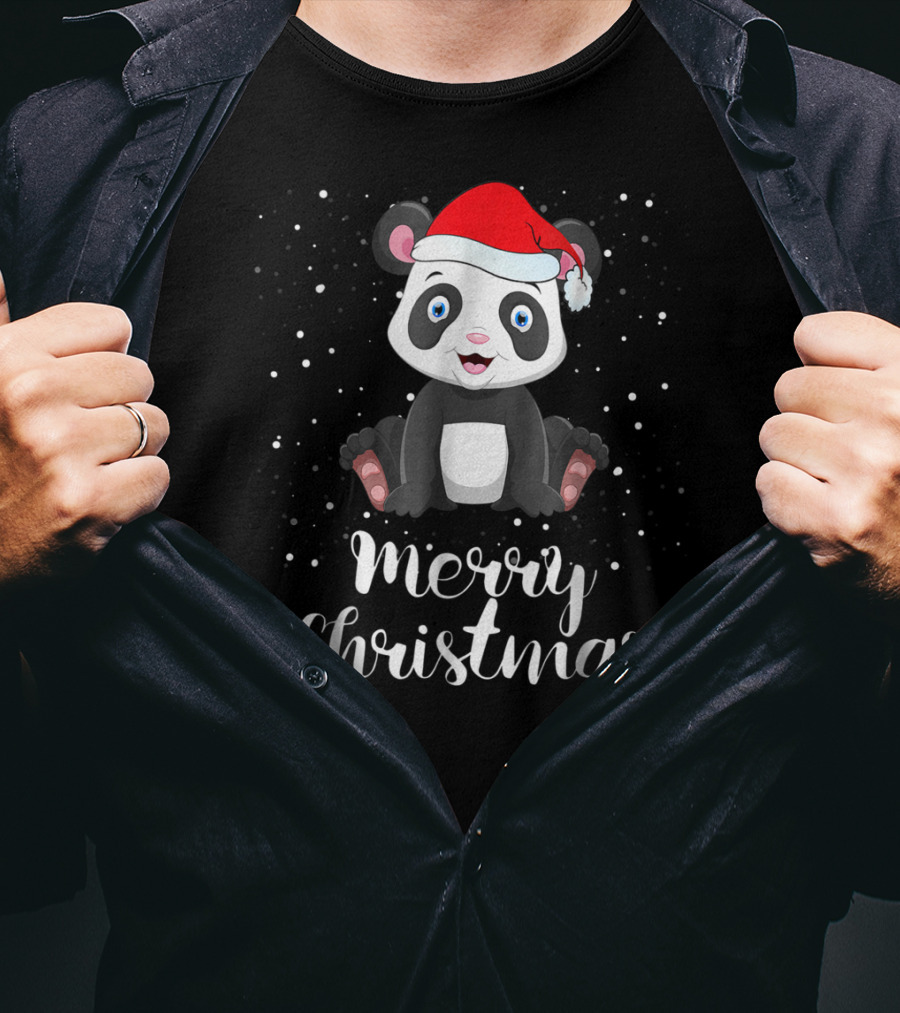 Merry Christmas Panda Bear Santa Hat Family Matching T-Shirt