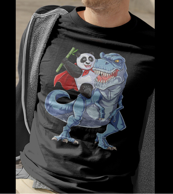 Panda Riding Dinosaur Rex Funny Pandas Bear 3 T-Shirt