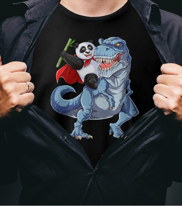 Panda Riding Dinosaur Rex Funny Pandas Bear 3 T-Shirt