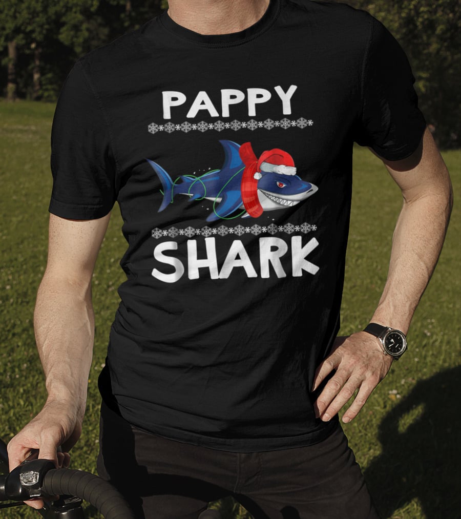 Pappy Shark Christmas Santa Hat Family Ugly T-Shirt