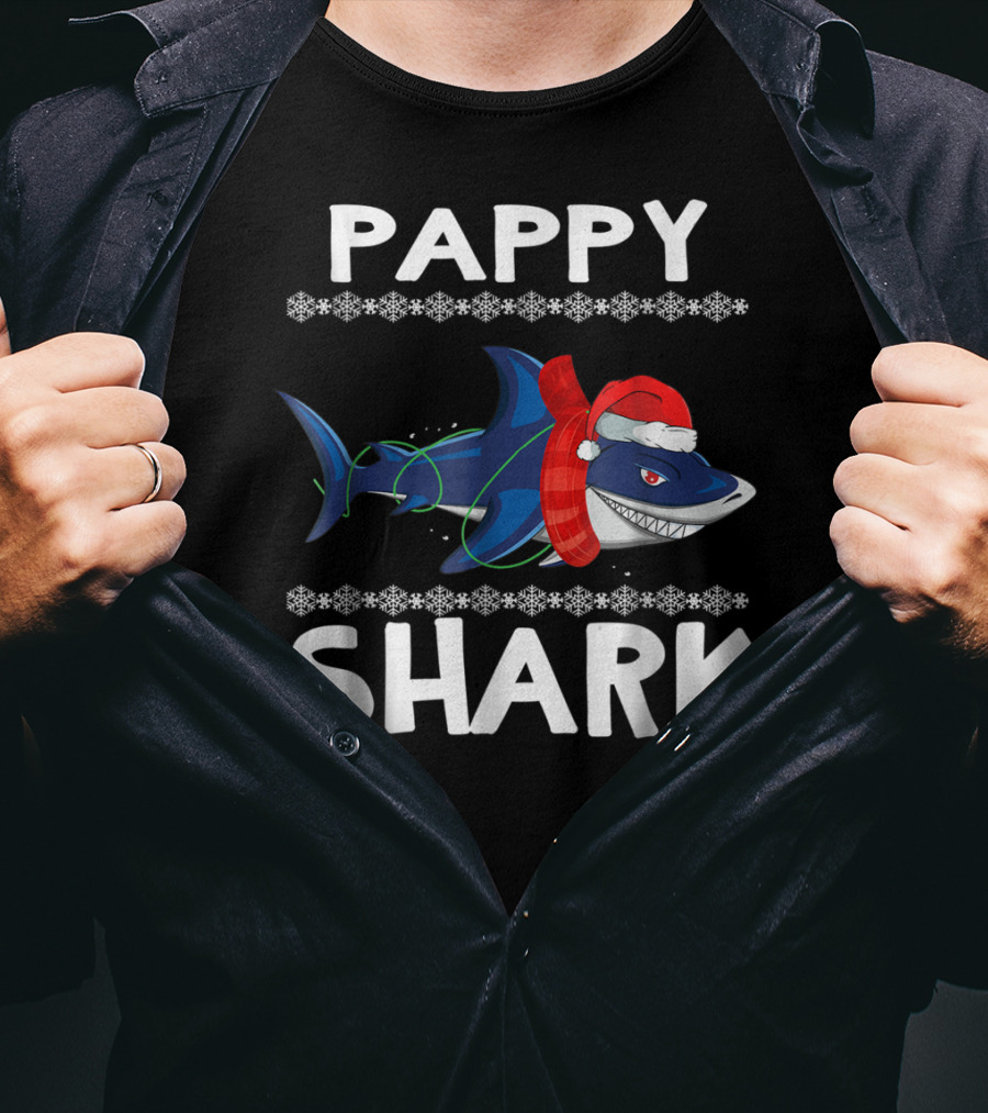 Pappy Shark Christmas Santa Hat Family Ugly T-Shirt
