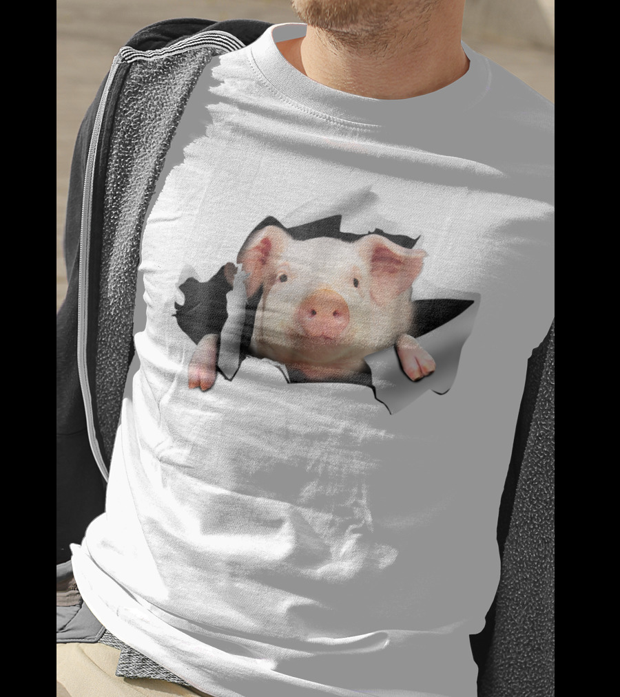 Pig Clawing Through Hole In Background Pig Farmer T-Shirt