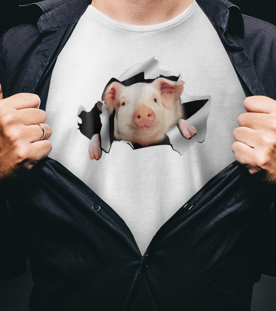 Pig Clawing Through Hole In Background Pig Farmer T-Shirt