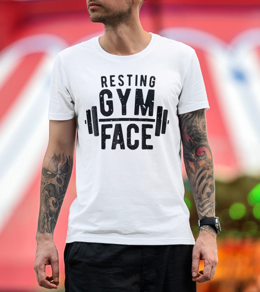 Resting Gym Face Fitness Funny Workout Barbell T-Shirt