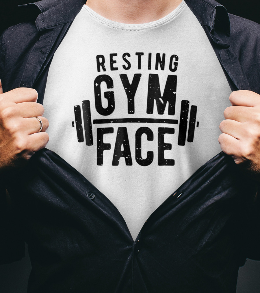 Resting Gym Face Fitness Funny Workout Barbell T-Shirt
