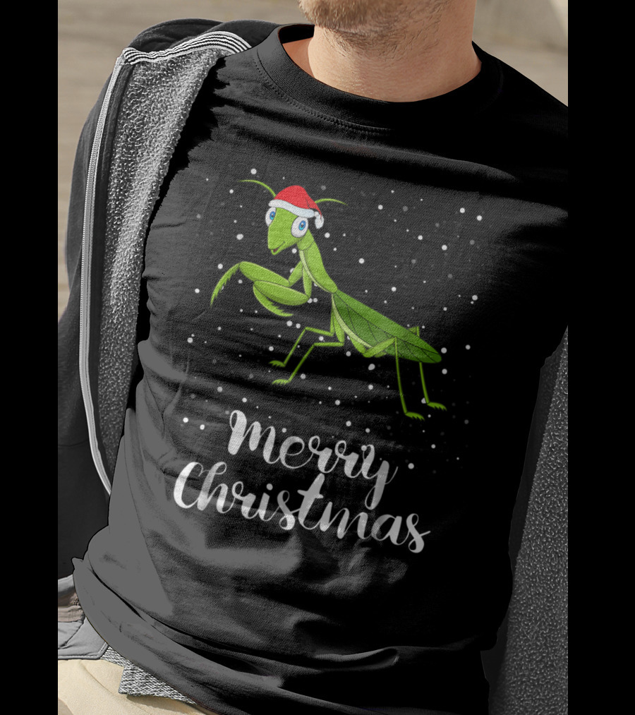 Merry Christmas Praying Mantis Santa Hat Matching Family Group T-Shirt