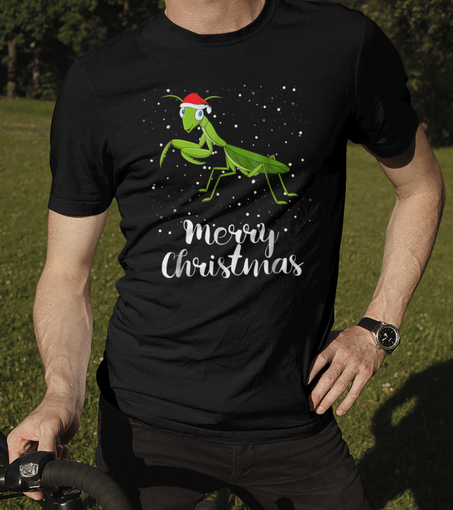 Merry Christmas Praying Mantis Santa Hat Matching Family Group T-Shirt