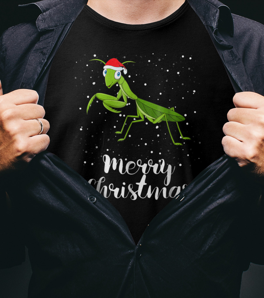 Merry Christmas Praying Mantis Santa Hat Matching Family Group T-Shirt