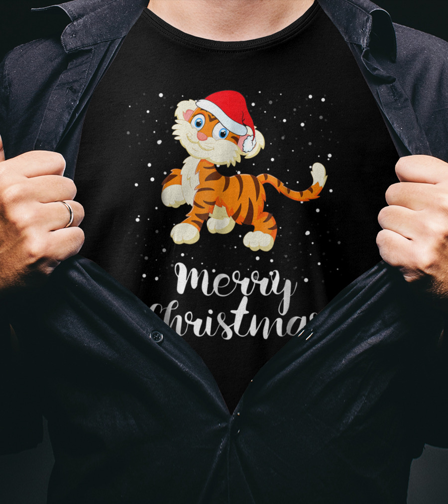 Merry Christmas Tiger Funny Christmas Matching Family Group T-Shirt